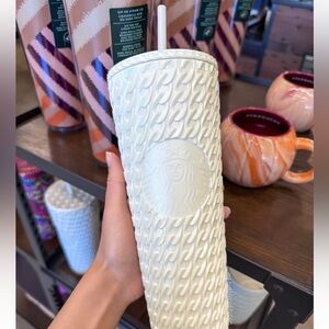 Starbucks Fall 2025 Matte Cream White Sheen Cable Knit Venti Tumbler